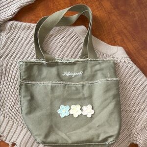 Life Is Good Brown Khaki Tote with Floral Design